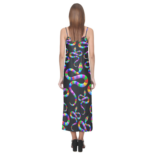 Snake Psychedelic Rainbow Colors V-Neck Open Fork Long Dress(Model D18)