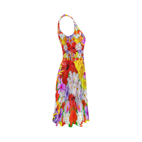 Exotic Flowers Colorful Explosion Sleeveless Ice Skater Dress (D19)
