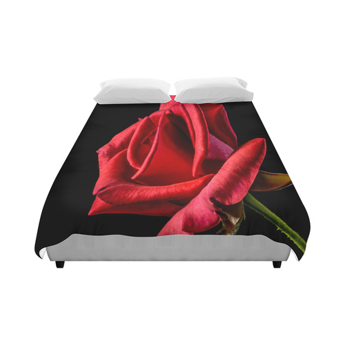 Beautiful Bright Red Rose Closeup Black Duvet Cover 86"x70" ( All-over-print)