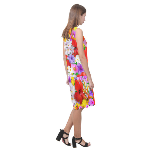 Exotic Flowers Colorful Explosion Sleeveless Splicing Shift Dress(Model D17)