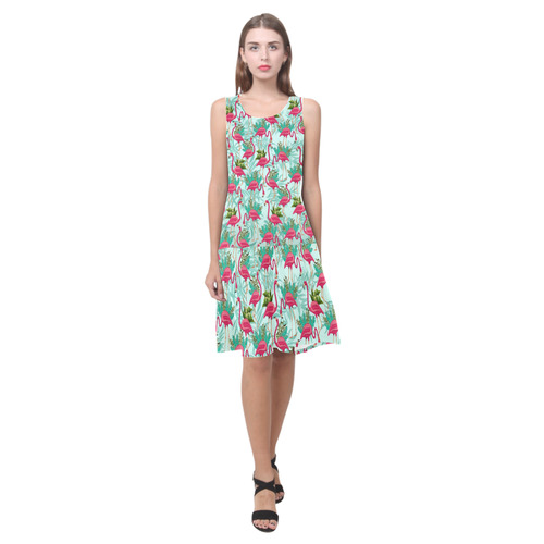 Pink Flamingos Exotic Birds Sleeveless Splicing Shift Dress(Model D17)