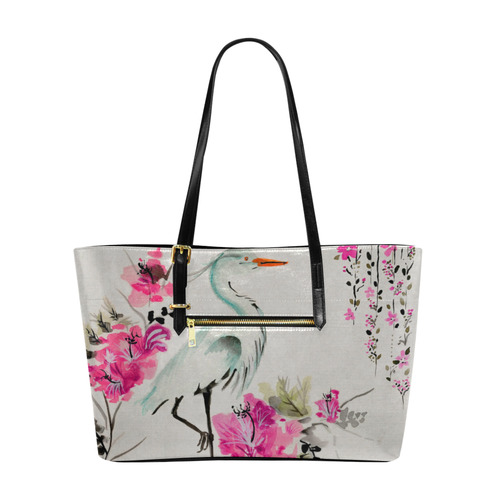 Pink Crane Flower Dream Euramerican Tote Bag/Large (Model 1656)