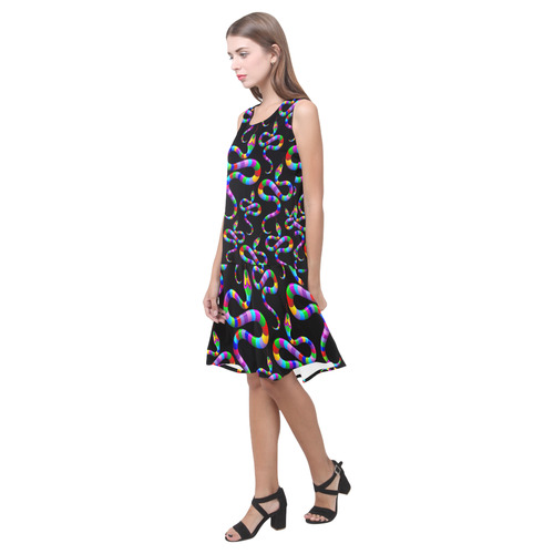 Snake Psychedelic Rainbow Colors Sleeveless Splicing Shift Dress(Model D17)