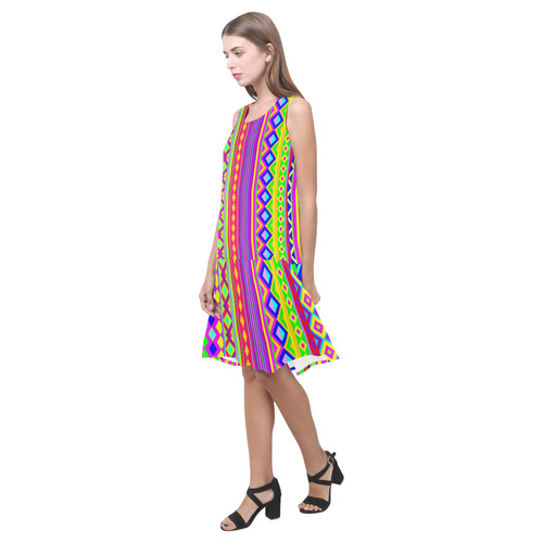 Aztec Psychedelic Chevron Pattern Sleeveless Splicing Shift Dress(Model D17)