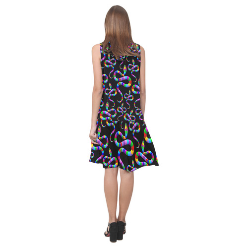 Snake Psychedelic Rainbow Colors Sleeveless Splicing Shift Dress(Model D17)