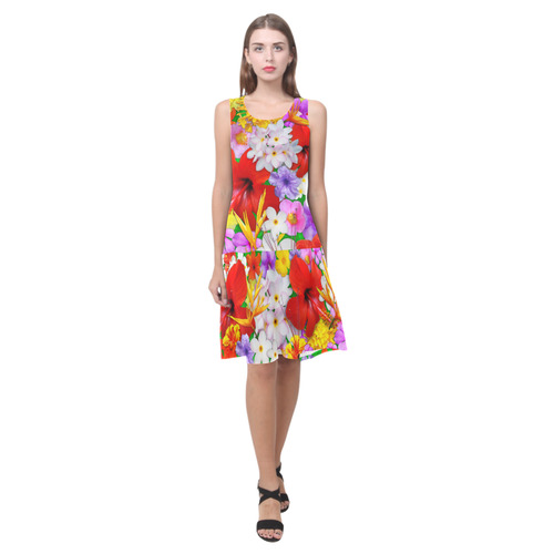 Exotic Flowers Colorful Explosion Sleeveless Splicing Shift Dress(Model D17)