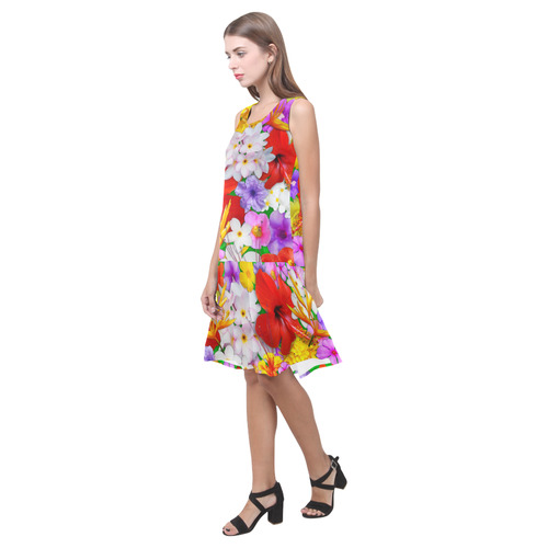 Exotic Flowers Colorful Explosion Sleeveless Splicing Shift Dress(Model D17)