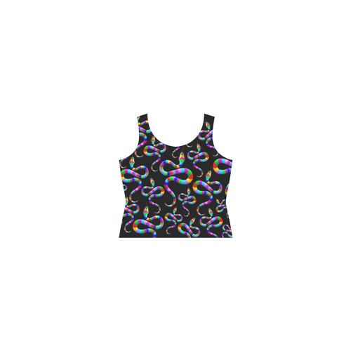 Snake Psychedelic Rainbow Colors Sleeveless Splicing Shift Dress(Model D17)