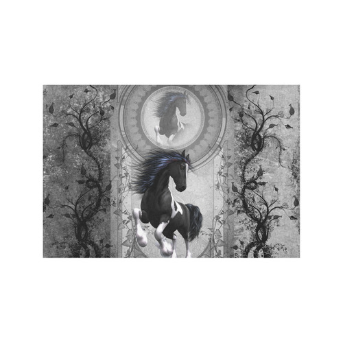 Awesome horse in black and white with flowers Placemat 12''x18''
