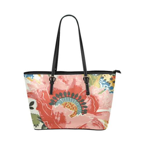 Flower Butterfly Nature Detail Leather Tote Bag/Large (Model 1651)