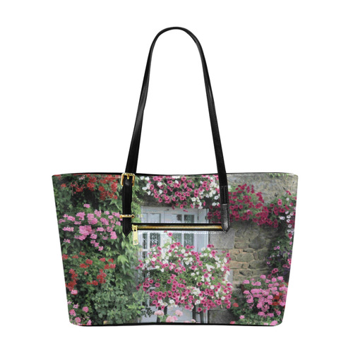Pink Flower Garden Stone House Euramerican Tote Bag/Large (Model 1656)