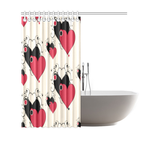Red Black Valentine Hearts Pattern Shower Curtain 69"x70"