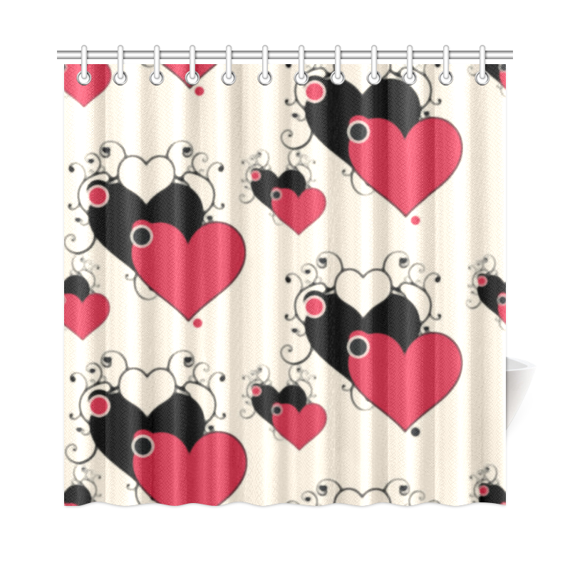 Red Black Valentine Hearts Pattern Shower Curtain 72"x72" ID D1271988