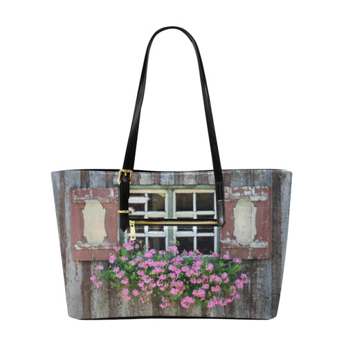 Pink Flowers in Window Box Euramerican Tote Bag/Large (Model 1656)