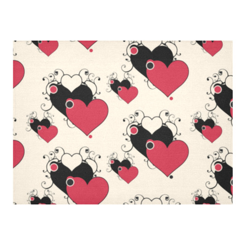Red Black Valentine Hearts Pattern Cotton Linen Tablecloth 52"x 70"
