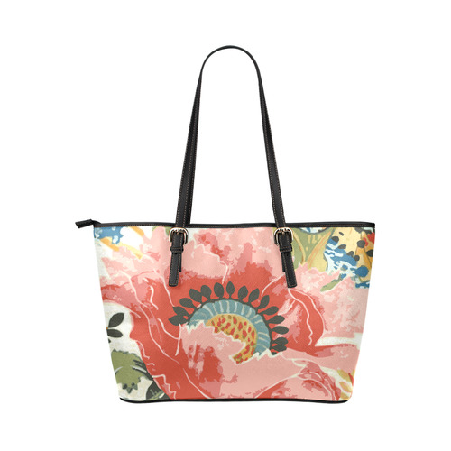 Flower Butterfly Nature Detail Leather Tote Bag/Large (Model 1651)