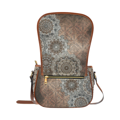 Elegant grey brown vintage mandalas Saddle Bag/Small (Model 1649) Full Customization
