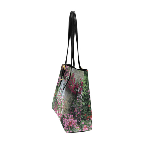 Pink Flower Garden Stone House Euramerican Tote Bag/Large (Model 1656)