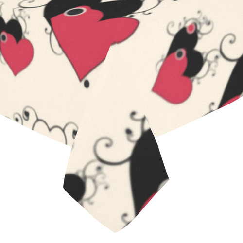 Red Black Valentine Hearts Pattern Cotton Linen Tablecloth 52"x 70"