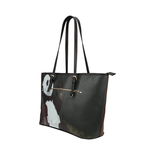 panda violinist abstract Leather Tote Bag/Large (Model 1651)