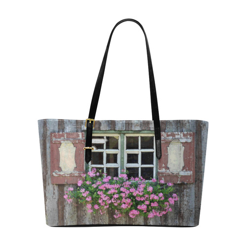 Pink Flowers in Window Box Euramerican Tote Bag/Large (Model 1656)