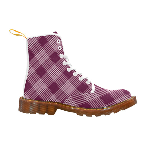Burgundy And White Plaid Martin Boots For Women Model 1203H