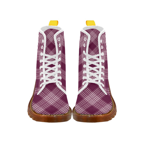 Burgundy And White Plaid Martin Boots For Women Model 1203H
