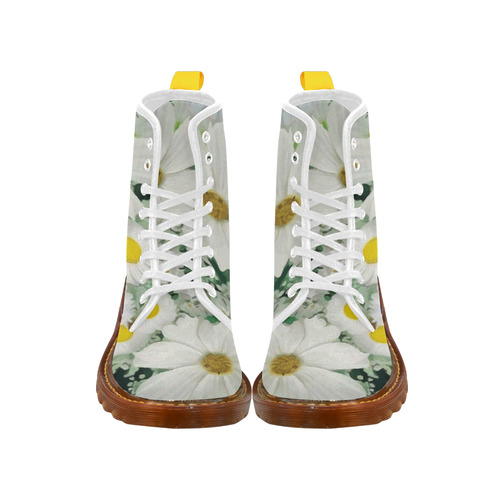 Cute Daisies White Gold Floral.Landscape Martin Boots For Women Model 1203H