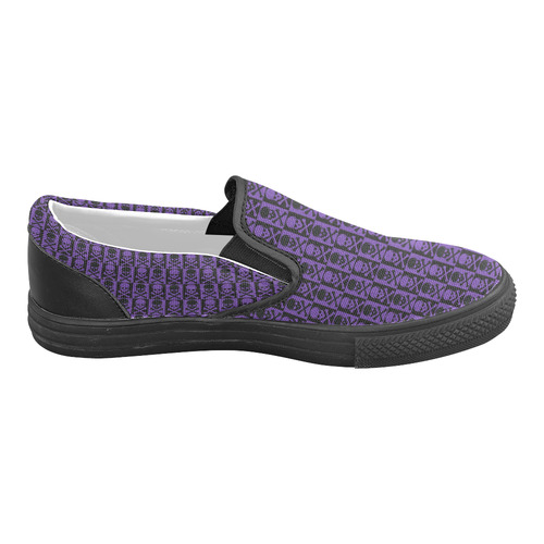 Gothic style Purple & Black Skulls Men's Slip-on Canvas Shoes (Model 019)