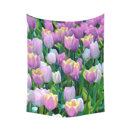 Pink Yellow White Very Beautiful Tulips Cotton Linen Wall Tapestry 60"x 80"