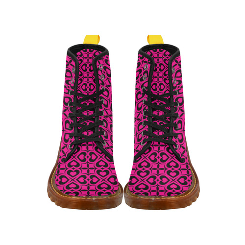 Pink Black Heart Lattice Martin Boots For Women Model 1203H