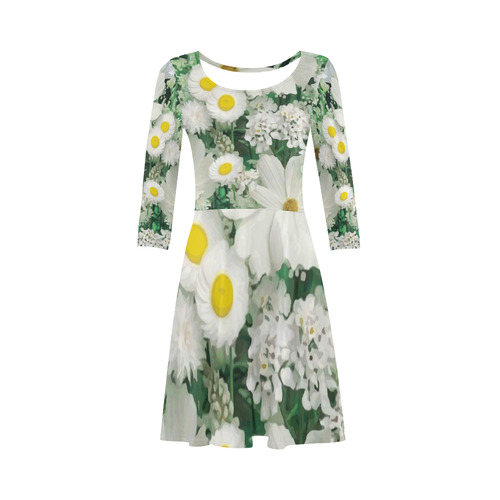 Beautiful Daisies White Gold Floral 3/4 Sleeve Sundress (D23)