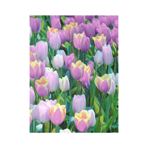 Pink Yellow White Very Beautiful Tulips Cotton Linen Wall Tapestry 60"x 80"