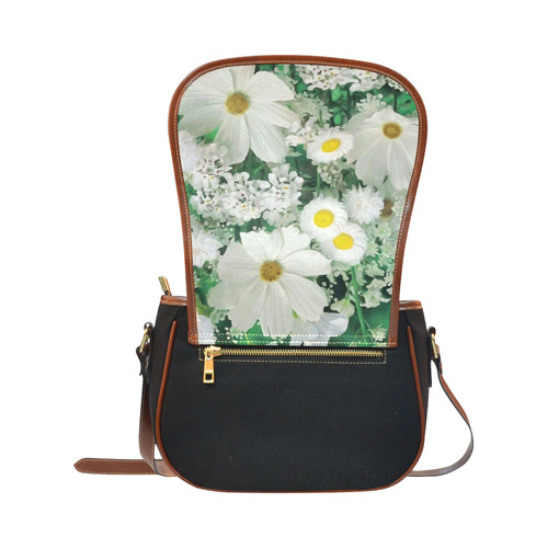 Beautiful Daisies White Gold Floral Saddle Bag/Small (Model 1649)(Flap Customization)