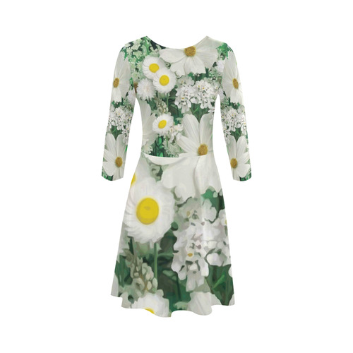 Beautiful Daisies White Gold Floral 3/4 Sleeve Sundress (D23)