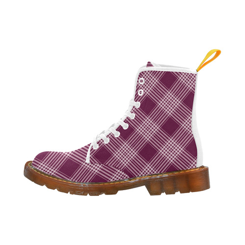 Burgundy And White Plaid Martin Boots For Women Model 1203H