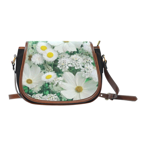 Beautiful Daisies White Gold Floral Saddle Bag/Small (Model 1649)(Flap Customization)