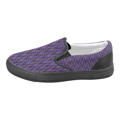 Gothic style Purple & Black Skulls Men's Slip-on Canvas Shoes (Model 019)