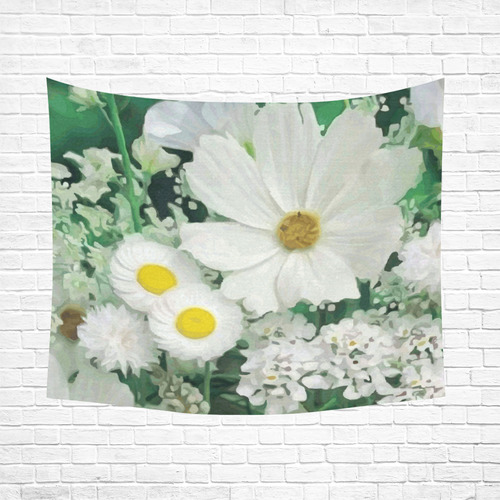 Cute Daisies White Gold Floral.Landscape Cotton Linen Wall Tapestry 60"x 51"