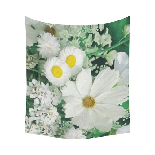 Cute Daisies White Gold Floral.Landscape Cotton Linen Wall Tapestry 60"x 51"