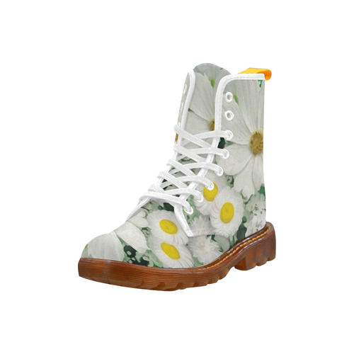 Cute Daisies White Gold Floral.Landscape Martin Boots For Women Model 1203H