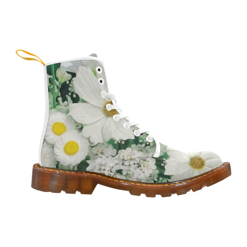 Cute Daisies White Gold Floral.Landscape Martin Boots For Women Model 1203H