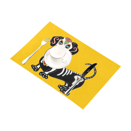 Dachshund Sugar Skull Yellow Placemat 12''x18''
