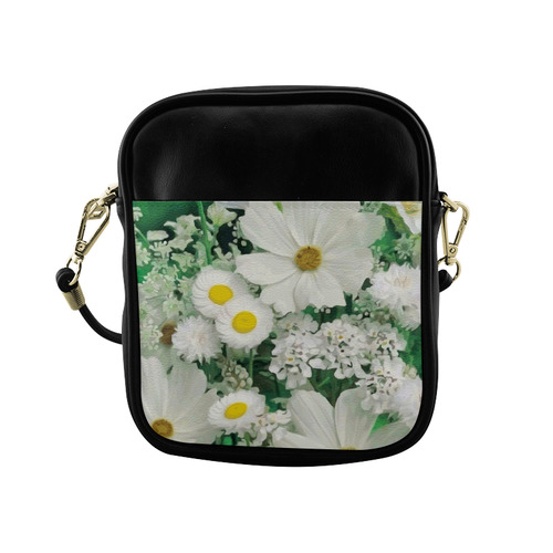 Cute Daisies White Gold Floral Sling Bag (Model 1627)