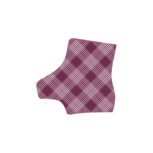 Burgundy And White Plaid Martin Boots For Women Model 1203H