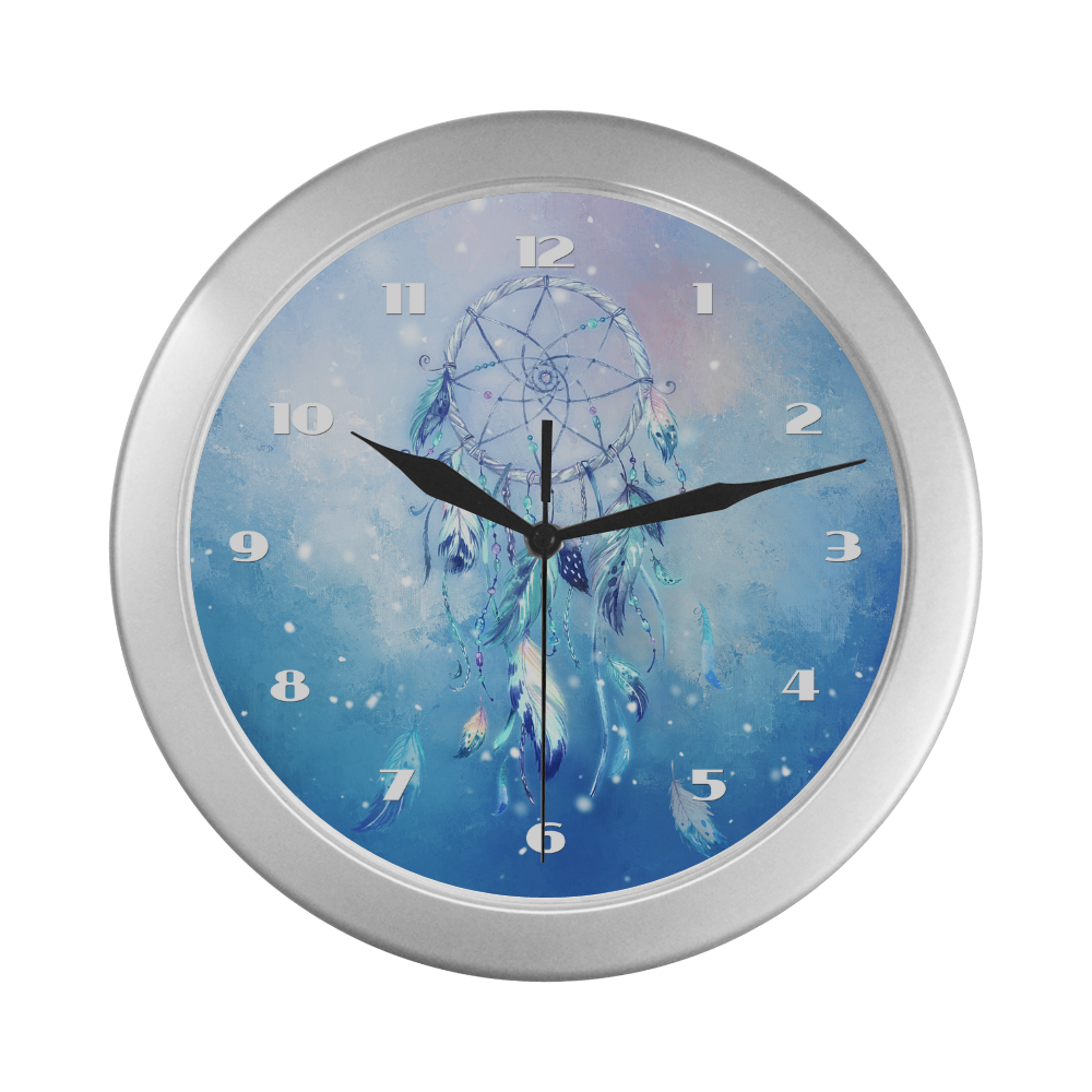 A wounderful dream catcher in blue Silver Color Wall Clock ID D1276484