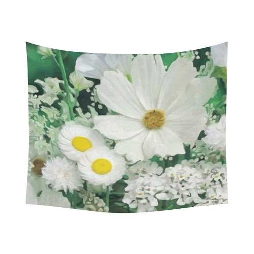 Cute Daisies White Gold Floral.Landscape Cotton Linen Wall Tapestry 60"x 51"