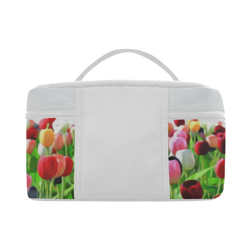 Red Pink White Poppies Modern Landscape Cosmetic Bag/Large (Model 1658)