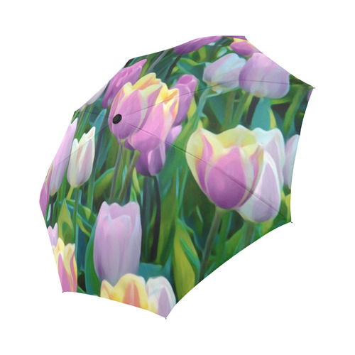 Pink Yellow White Very Beautiful Tulips Auto-Foldable Umbrella (Model U04)