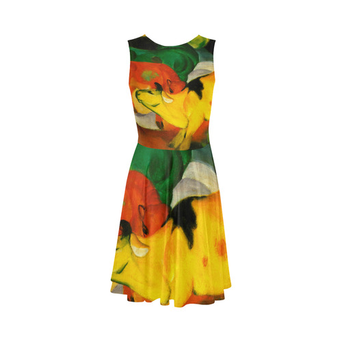 Red Yellow Green Cows by Franz Marc Sleeveless Ice Skater Dress (D19)